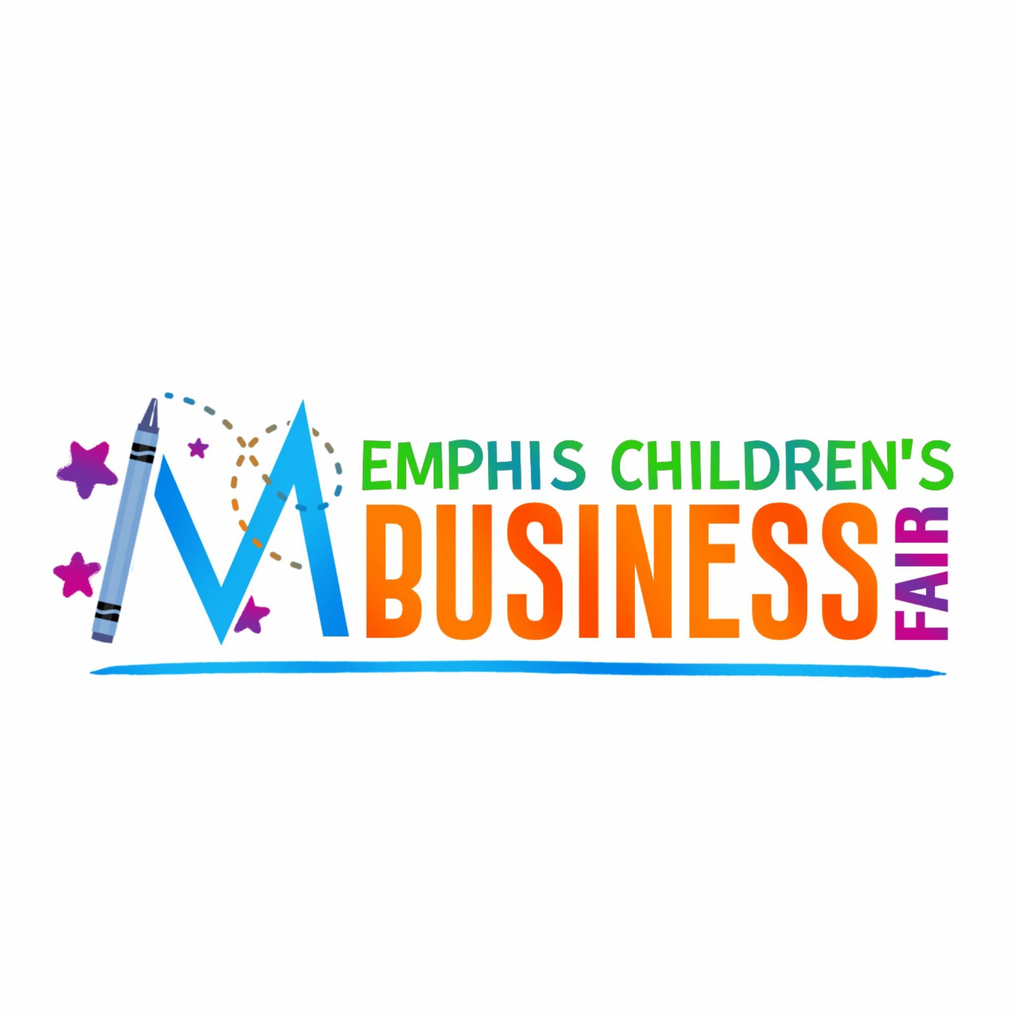 Colorful logo with stars, text reading 'Emphis Children's Business Fair', and a stylized letter M.