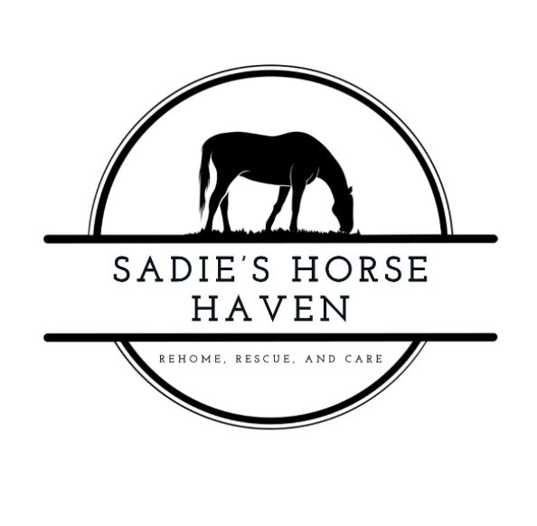 A logo with a horse silhouette inside a circle, with text reading 'Sadie's Horse Haven' and 'Rehome, Rescue, and Care'.