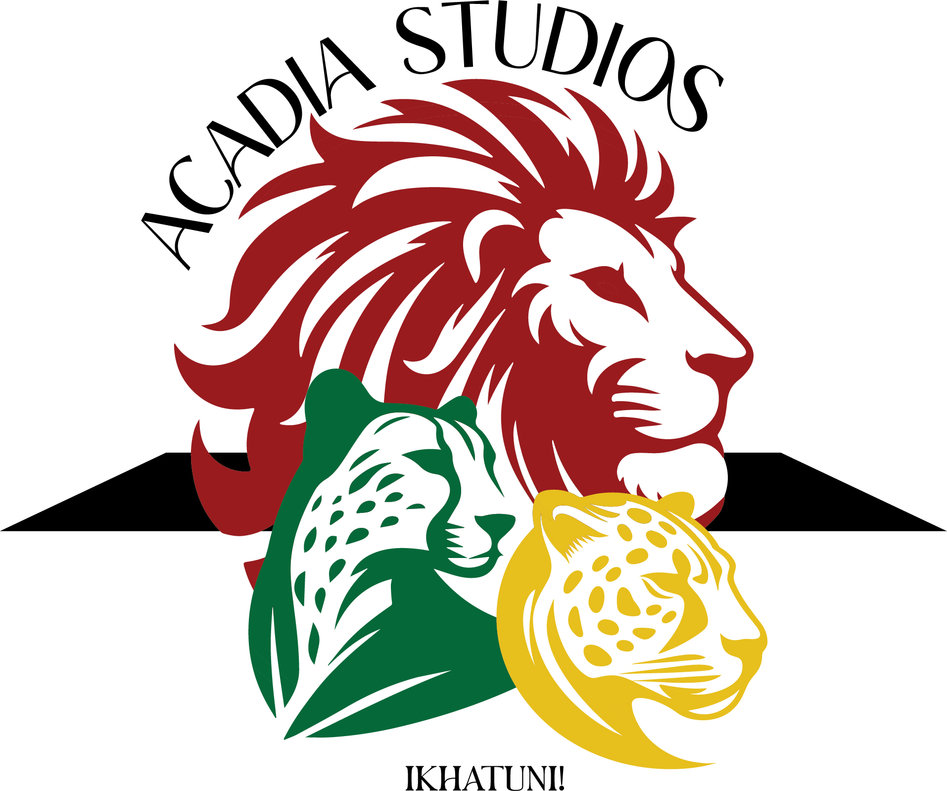 Logo with a lion, leopard, and tiger heads, and text 'Academia Studios' and 'Ikhatuni!'.